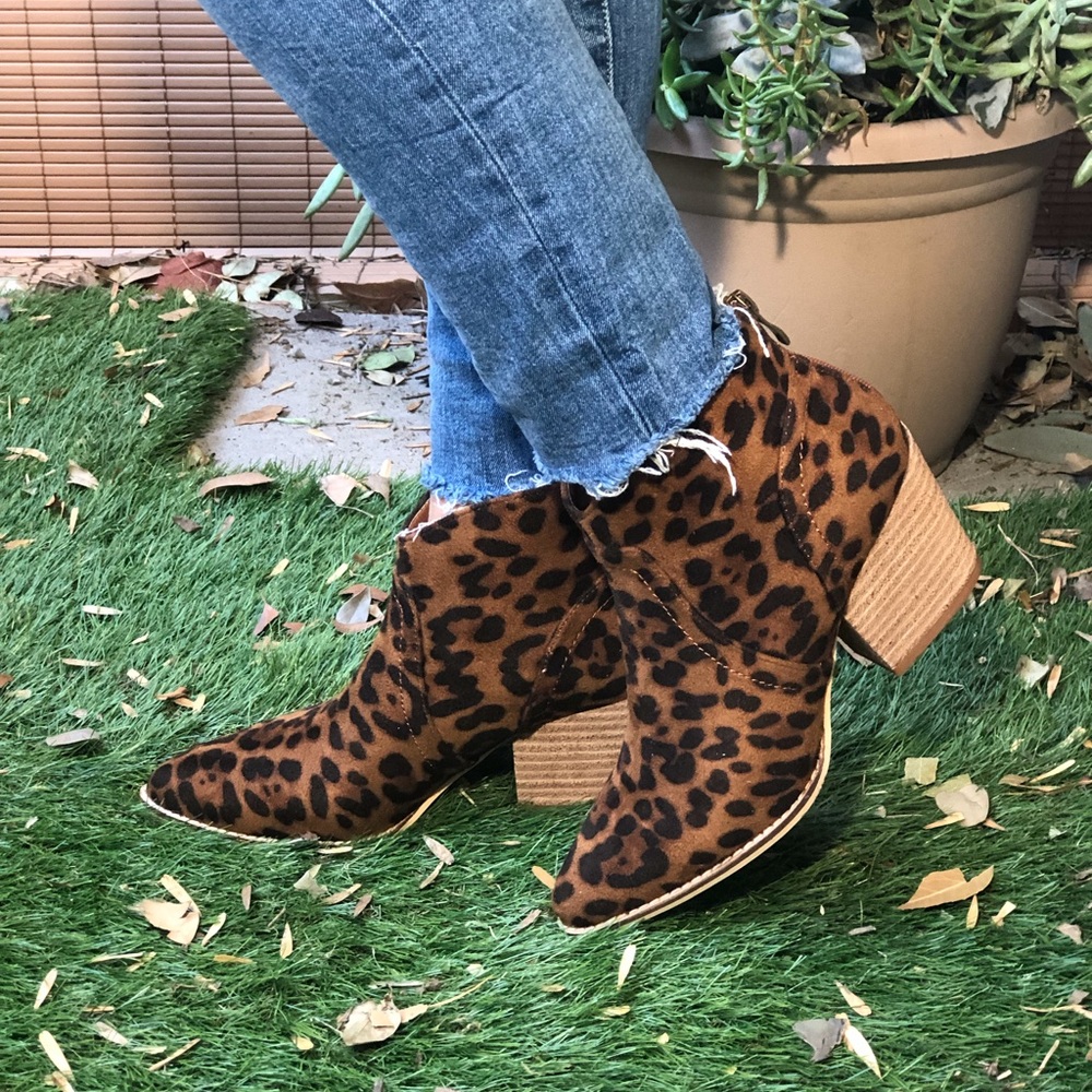 Faux suede Leopard Print Ankle Booties